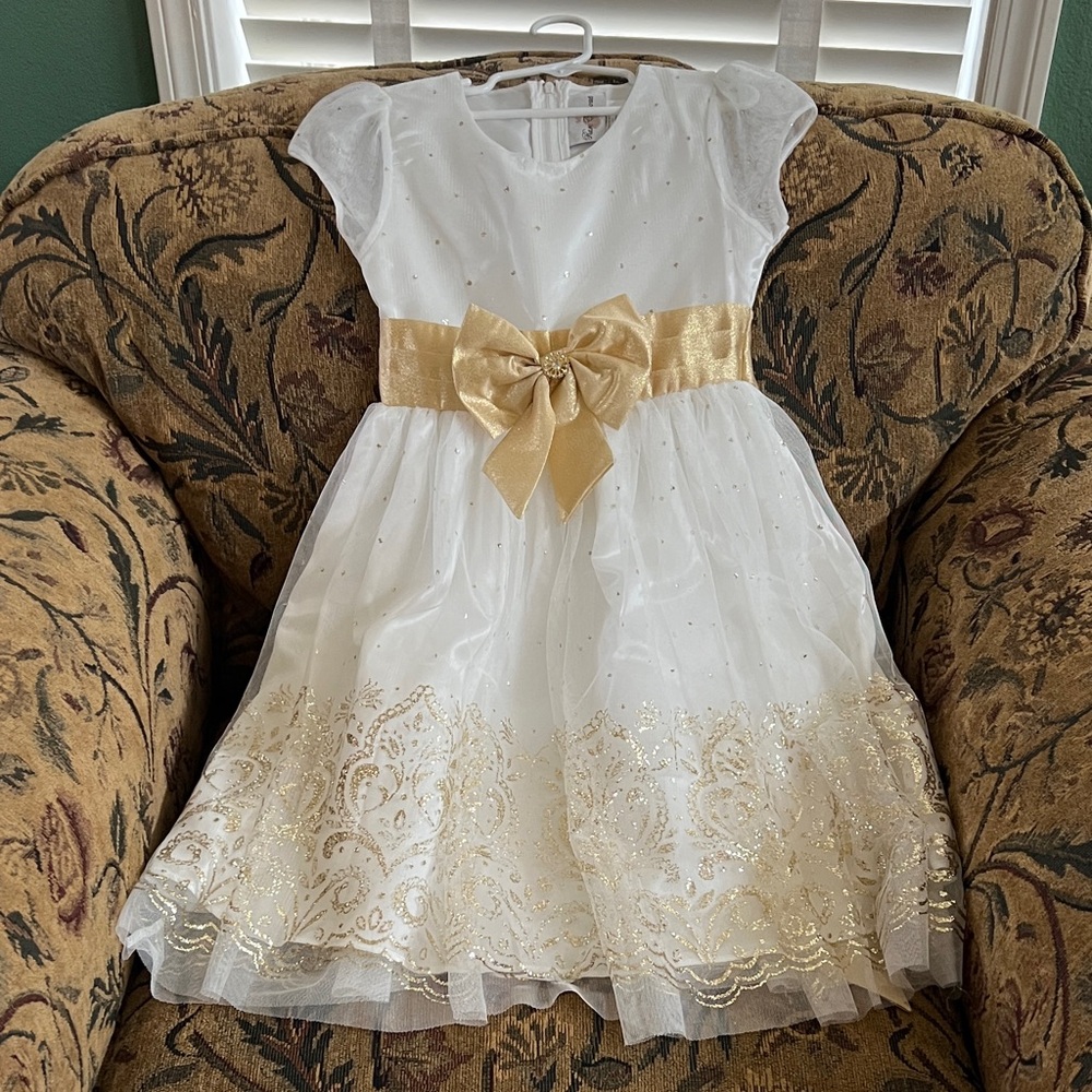 Wedding Flower Girl Rare Editions Ivory and Gold Kids Formal Dress